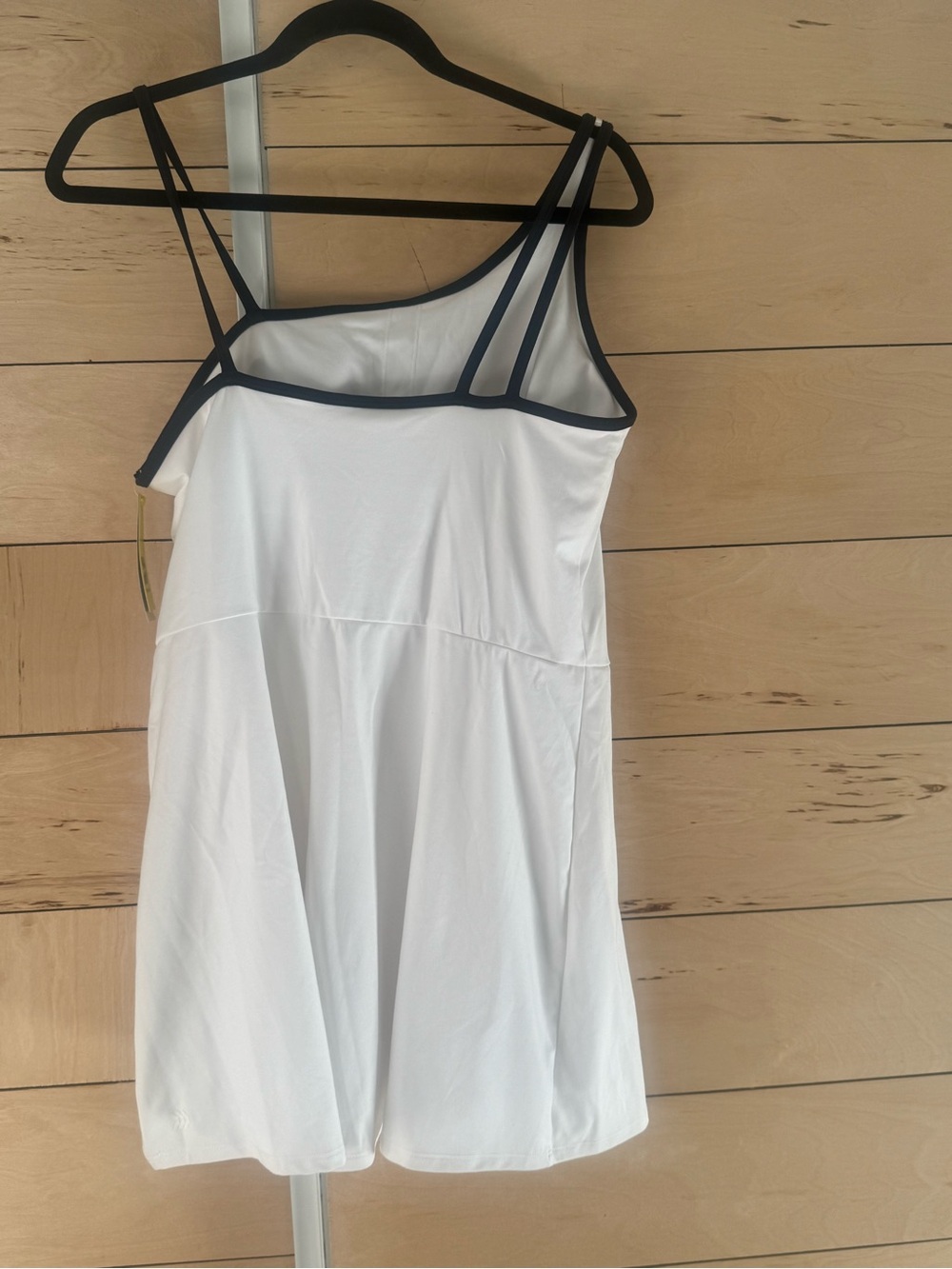 White One-Shoulder Dress with Black Trim - Picture 4 of 6